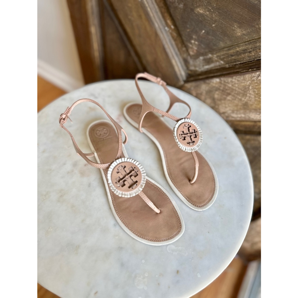 Tory Burch Blush Pink Logo Thong Sandals